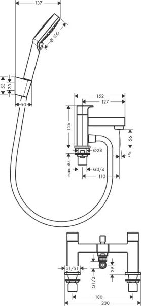 Смеситель для ванны Hansgrohe Vernis Shape хром 71462000 (детальная фотография), для ванны