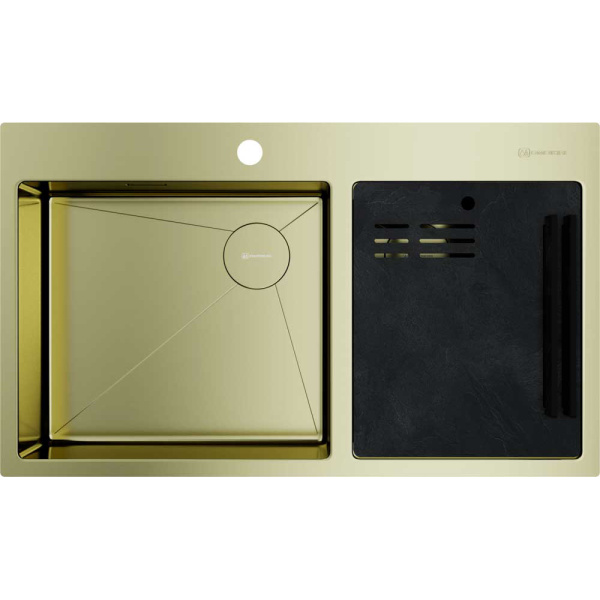 Мойка для кухни Omoikiri Akisame 86-2 Side LG 86 см светлое золото 4997048 (детальная фотография)