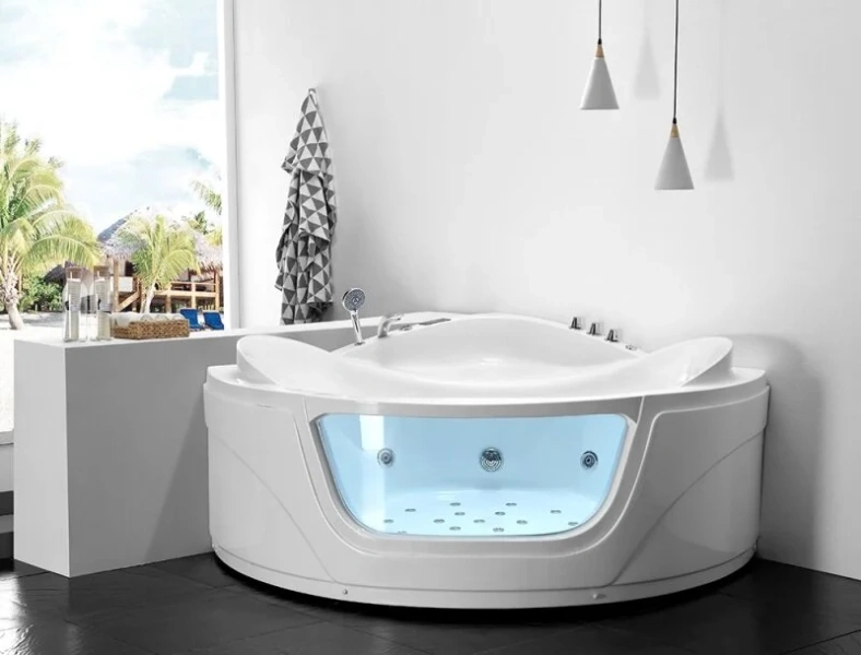 Акриловая ванна пристенная Gemy G9247 K (детальная фотография), с гидромассажем, большие, глубокие