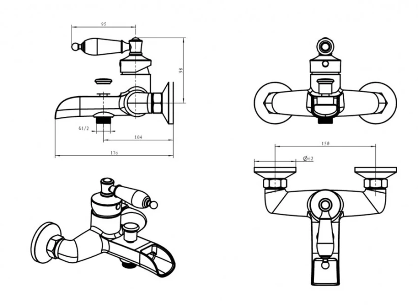 Смеситель для ванны Boheme Vogue Crystal золото 213-CRST (детальная фотография), для ванны