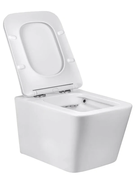 Унитаз подвесной Vincea Q-Line VT1-12 с сиденьем (детальная фотография), недорогие, безободковые, сиденье с микролифтом , с антивсплеском