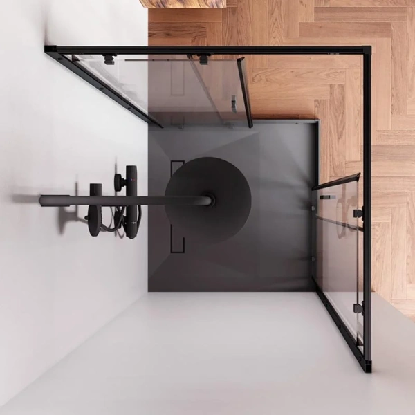 Душевой уголок Am.Pm Gem S 90x90 см профиль черный матовый, стекло прозрачное W93G-403-090BT (детальная фотография), 90х90