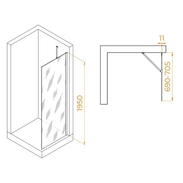 Душевая перегородка RGW Walk In WA-102 70 см профиль хром стекло серое 351010207-31 (детальная фотография), современные, hi-tech