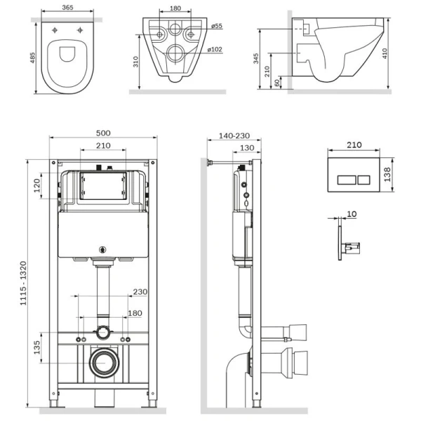 Унитаз с инсталляцией Am.Pm Spirit V2.0 с сиденьем микролифт и белой клавишей IS47001.701700 (детальная фотография), с инсталляцией