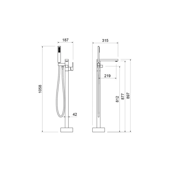 Смеситель для ванны Акватек Либра черный AQ1645MB (детальная фотография), для ванны