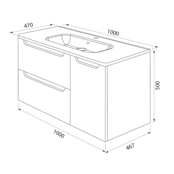 Тумба с раковиной подвесная IDDIS Edifice EDI10W1i95K 100 см с двумя ящиками и одной дверкой (детальная фотография), современная, hi-tech