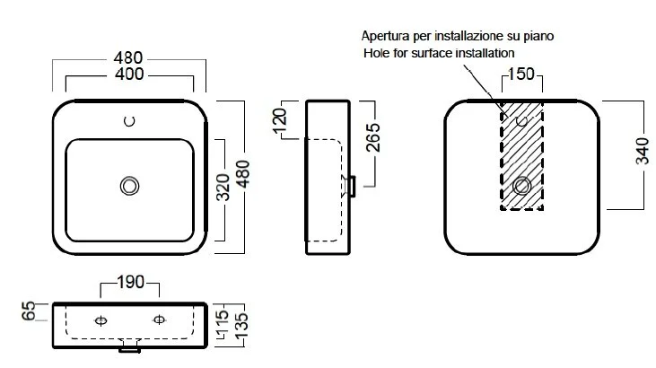 Раковина накладная Hatria Happy Hour 48х48 см Y0M701 (детальная фотография), в наличии