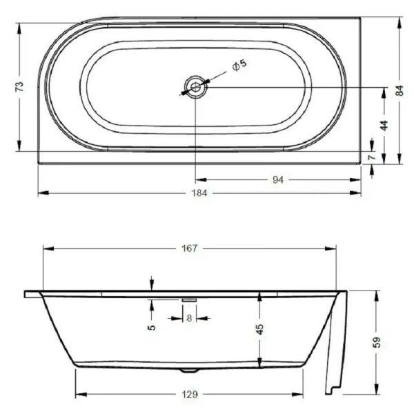 Акриловая ванна Riho Desire Velvet B087001105/B088001105, 184 x 84 см, литые панели слева/справа, цвет белый матовый (детальная фотография), акриловые