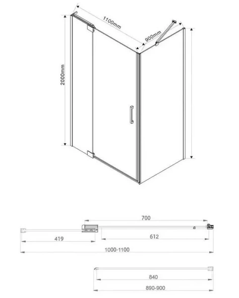 Душевой уголок Vincea Extra VSR-1E101190C 110х90 см петли из нержавеющей стали (детальная фотография), прямоугольные