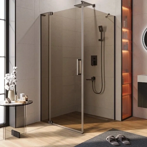 Душевой уголок Cezares Slider 110х100 см стекло бронзовое профиль оружейная сталь - фото 9