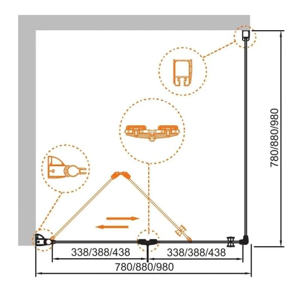 Душевой уголок Cezares Elena 100x80 см стекло прозрачное ELENA-W-ASH-1-100/80-C-Cr (детальная фотография), прямоугольные