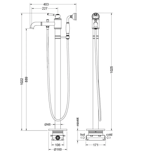 Смеситель для ванны Акватек Классик золото AQ1545PG (детальная фотография), для ванны