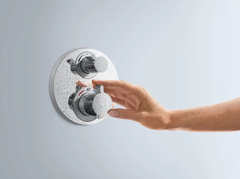 Смеситель для душа термостатический Hansgrohe Ecostat S 15758000 (детальная фотография), современные, hi-tech