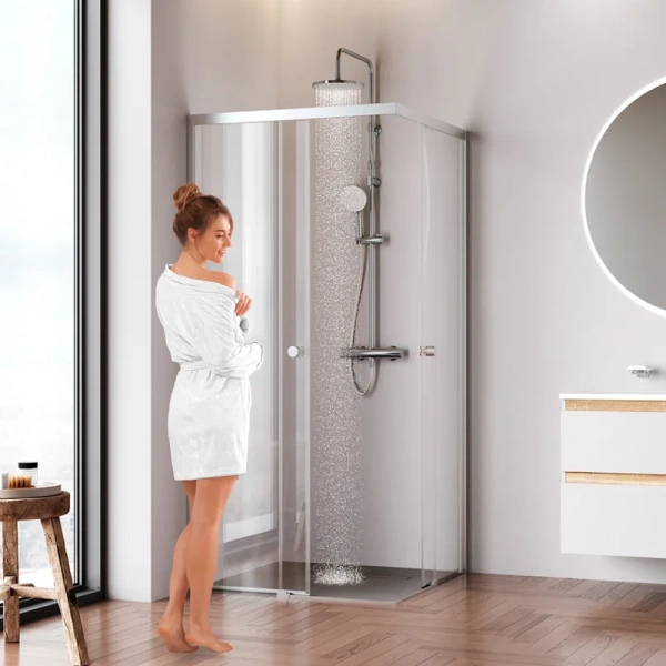 Душевой уголок Am.Pm X-Joy 90x90 см профиль хром матовый W94G-403-9090-МТ1К (детальная фотография), стеклянные, угловые, без поддона