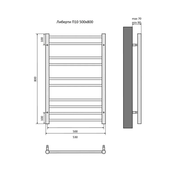Полотенцесушитель водяной Акватек Либерти 50x80 см черный муар AQ RR1080BL (детальная фотография), современные, hi-tech