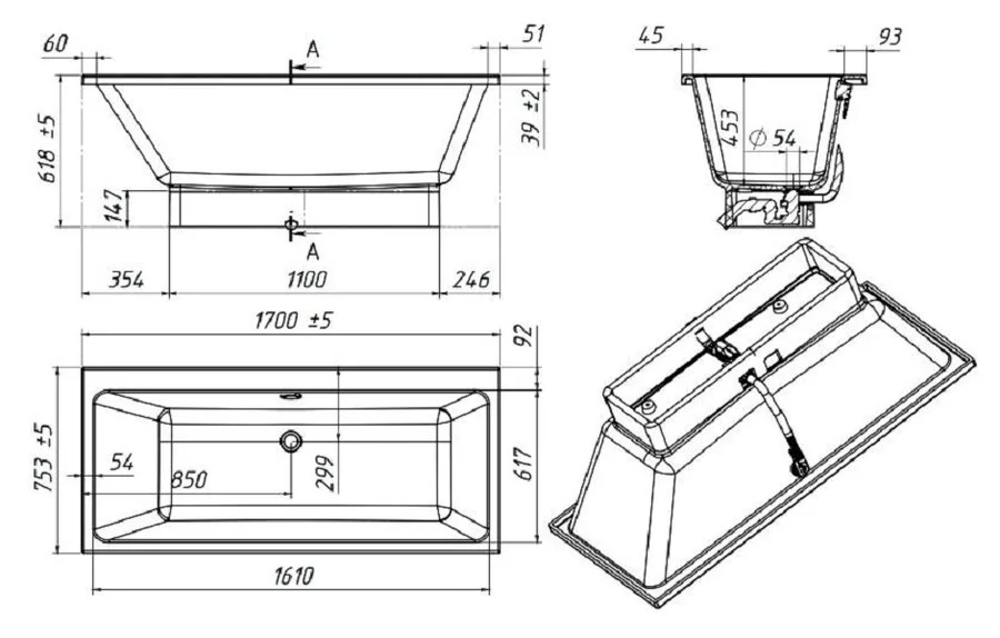 Ванна из искусственного камня Belux Юлия ВЮ-1700, 4810924271419, 170 x 75 см, белый (детальная фотография), искусственный камень