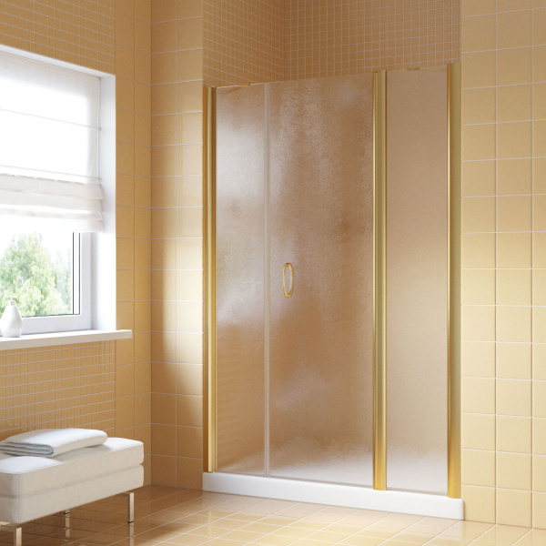 Душевая дверь профиль золотой стекло шиншилла Vegas-glass EP-2F 130 09 02 R (детальная фотография)