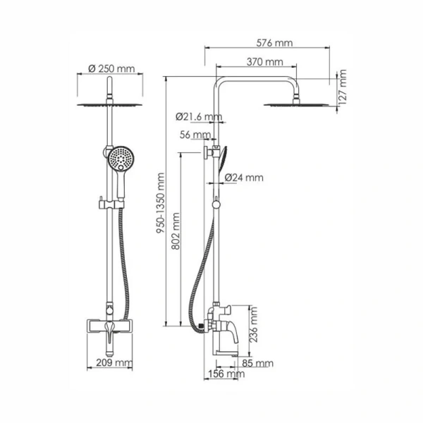 Душевая стойка WasserKRAFT глянцевое золото A17101 (детальная фотография), современные, hi-tech