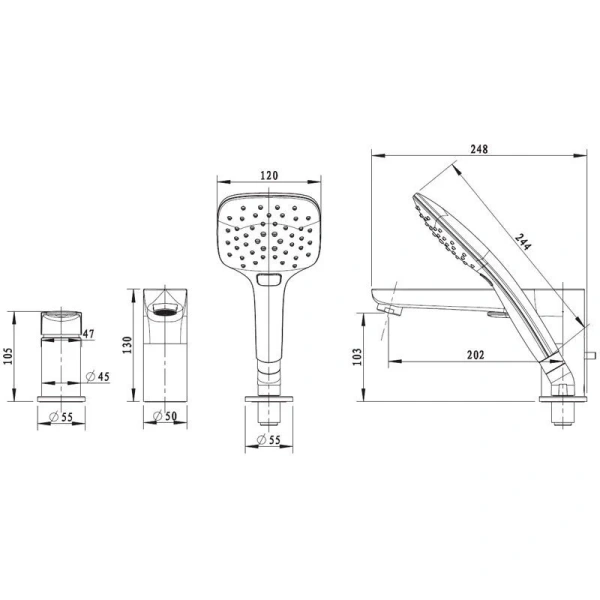 Встраиваемый смеситель на 3 отверстия Bravat Iguassu F5173218CP-1-RUS (детальная фотография), для ванны