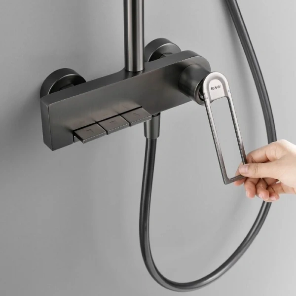 Душевая стойка Black&White Universe оружейная сталь 9900MG (детальная фотография), с изливом