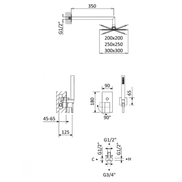 Душевой комплект Cezares Porta белый матовый PORTA-DSIPQ-30-BIO (детальная фотография), душевые комплекты, наборы