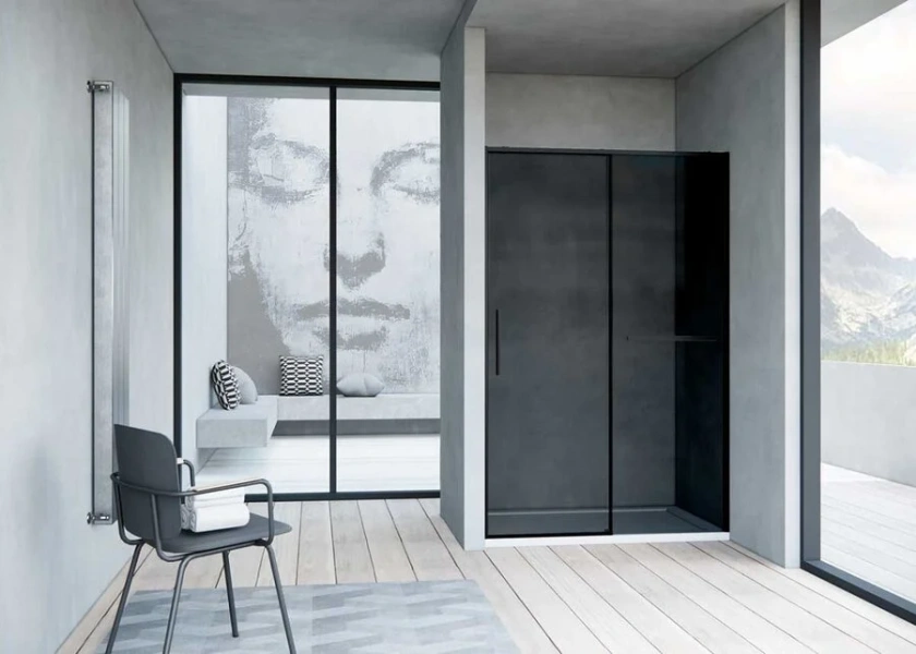 Душевая дверь в нишу Vincea Slim Soft 120 см профиль черный, стекло тонированное VDS-1SS120CGB (детальная фотография), 120 см