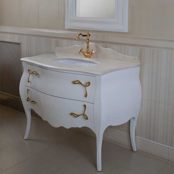 Тумба для раковины, цвет белый глянцевый, фурнитура золото, La Beaute Holly BHO116LBL.OR (детальная фотография)