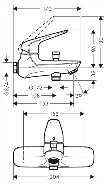 Смеситель для ванны Hansgrohe Novus 71042000 (детальная фотография), для ванны