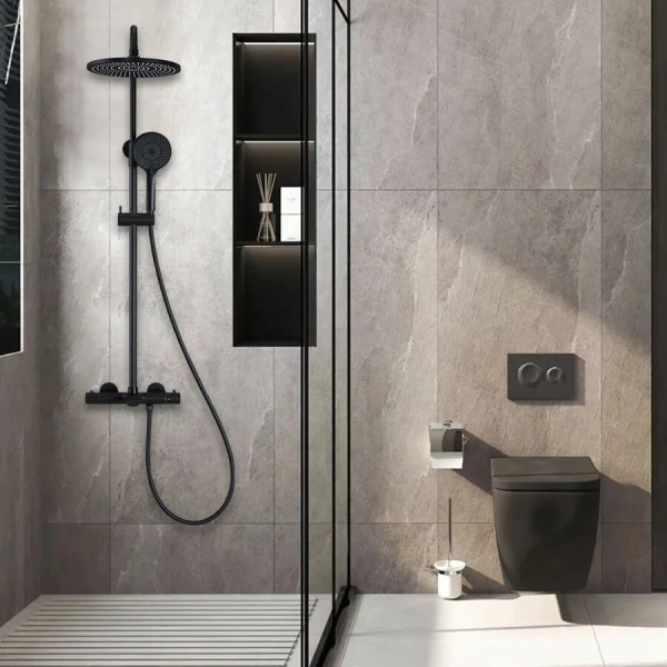 Душевая стойка Vincea Esse черная VSFS-1E1TMB (детальная фотография), с изливом