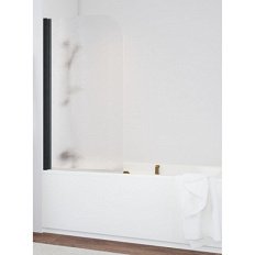 Душевая шторка на ванную профиль черный матовый стекло шиншилла Vegas-glass