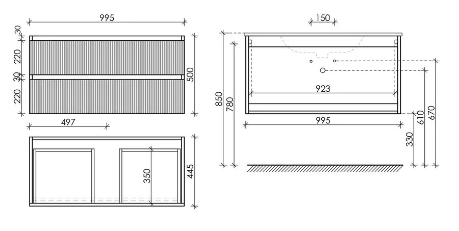 Тумба с раковиной подвесная Sancos Snob T SNT100 см с ящиками (детальная фотография), по запросу