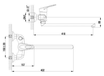 Смеситель для ванны с длинным изливом Lemark Luna LM4117C (детальная фотография), для ванны