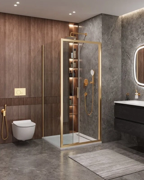 Душевой уголок Cezares Molveno 100х90 см стекло прозрачное профиль золото MOLVENO-AHF-31-100/90-C-BORO-IV (детальная фотография), золото