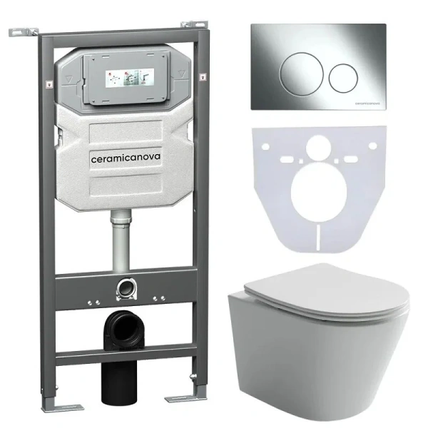 Унитаз с инсталляцией Ceramica Nova Balearica кнопка хром CN6000_1001CH_1000 (детальная фотография)