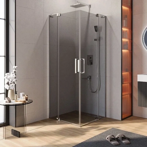 Душевой уголок Cezares Slider 90x90 см стекло серое профиль хром - фото 4