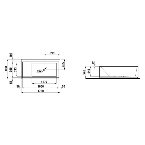 Ванна из материала Sentec Laufen Kartell 170х86 см с подсветкой перелива 2.2433.2.000.616.1 (детальная фотография), прямоугольные