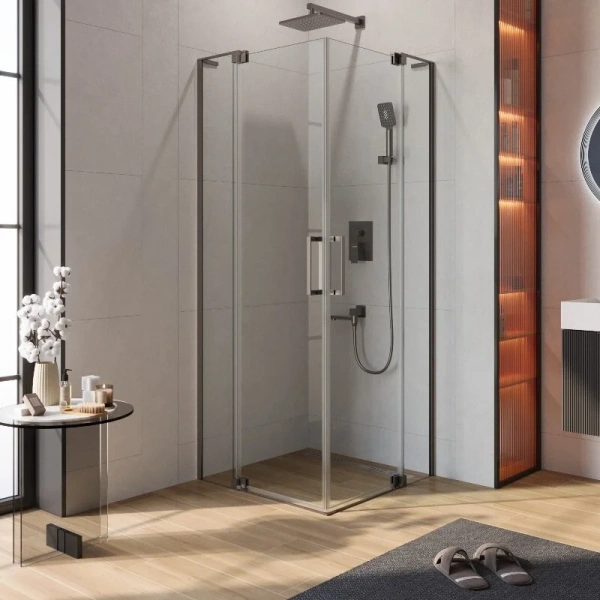 Душевой уголок Cezares Slider 80х80 см стекло прозрачное профиль оружейная сталь SLIDER-A-2-70/80-C-GM (детальная фотография)