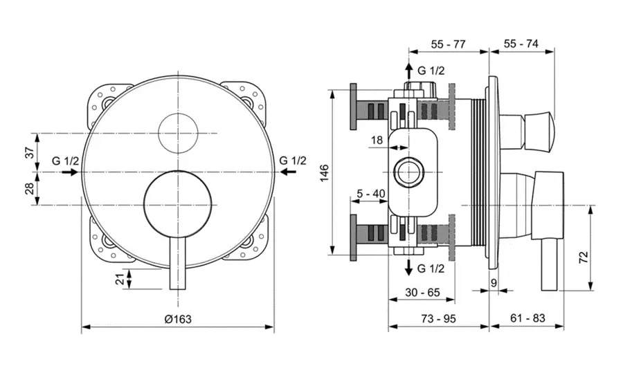 Смеситель для душа Ideal Standard Ceraline A7389 однорычажный (детальная фотография), для душа