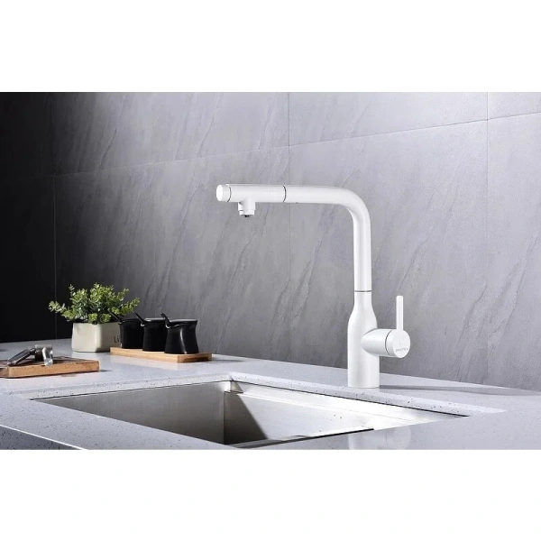 Смеситель для кухни Paulmark Viper белый матовый Vi213105-431 (детальная фотография), белые