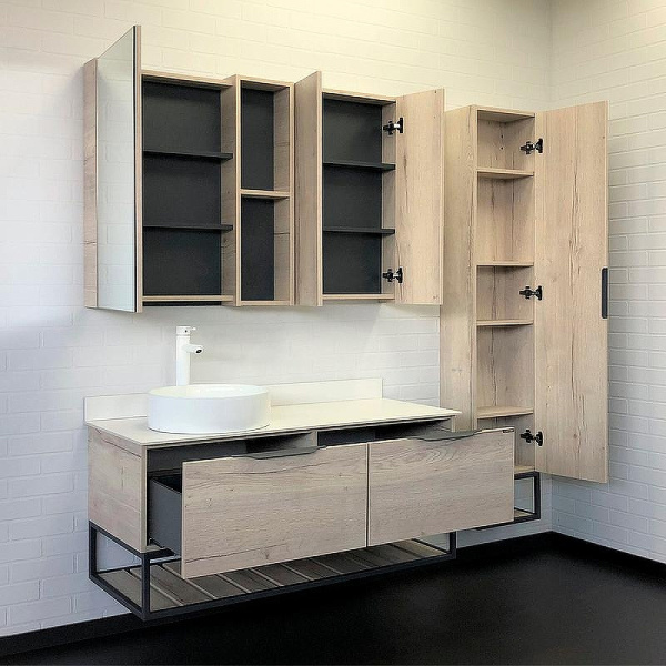 Тумба с раковиной подвесная Comforty Порто 00-0000 120 см с ящиками (детальная фотография), подвесная, пристенная