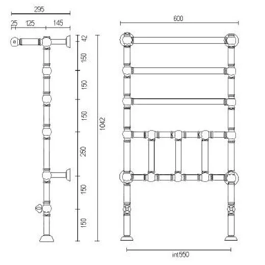 Полотенцесушитель водяной цвет:хром Margaroli 9-300 93005505CRP (детальная фотография), с нижним подключением