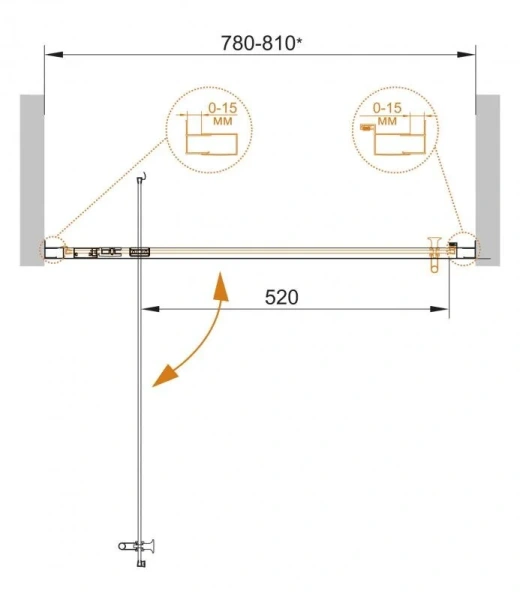Душевая дверь в нишу Cezares Eco 80 см стекло рифленое Punto ECO-O-BA-1-80-P-Cr (детальная фотография), хром