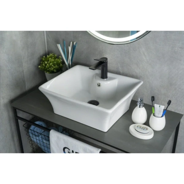 Раковина GID Geometrico N9108 49 см белая 51121 (детальная фотография), накладные (на столешницу)