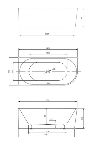 Ванна акриловая Vincea 170x80 см левая VBT-402-1700L (детальная фотография), акриловые