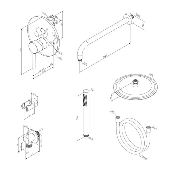 Душевой комплект Damixa Scandinavian Pure черный матовый 936520300 (детальная фотография), душевые комплекты, наборы
