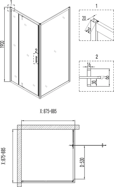 Душевой уголок Niagara Nova 90x90 см профиль черный 68010811BLACK (детальная фотография), современные, hi-tech