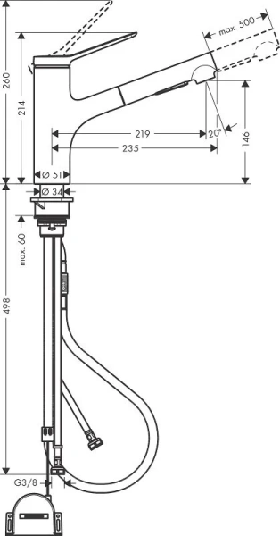 Смеситель для кухни Hansgrohe Zesis M33 матовый черный 74803670 (детальная фотография), для кухни