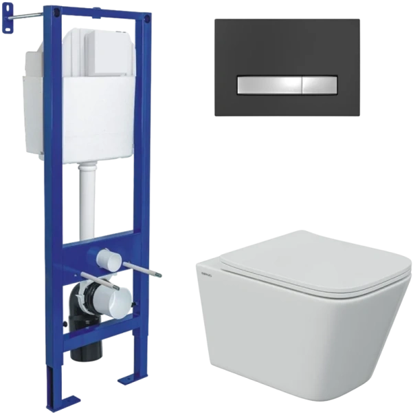 Унитаз с инсталляцией Berges Floe S клавиша черная Soft Touch/хром 043366 (детальная фотография)