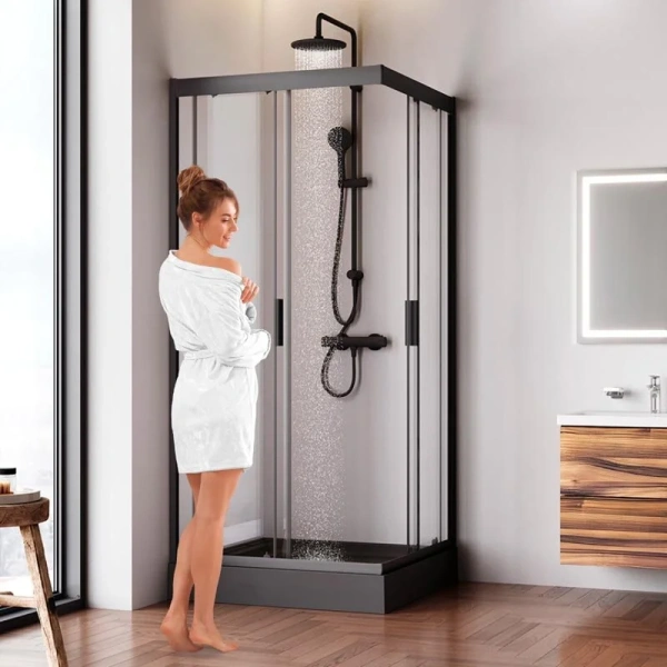 Душевой уголок Am.Pm Gem 90х90 см профиль черный W90G-403-090BT (детальная фотография), с низким поддоном