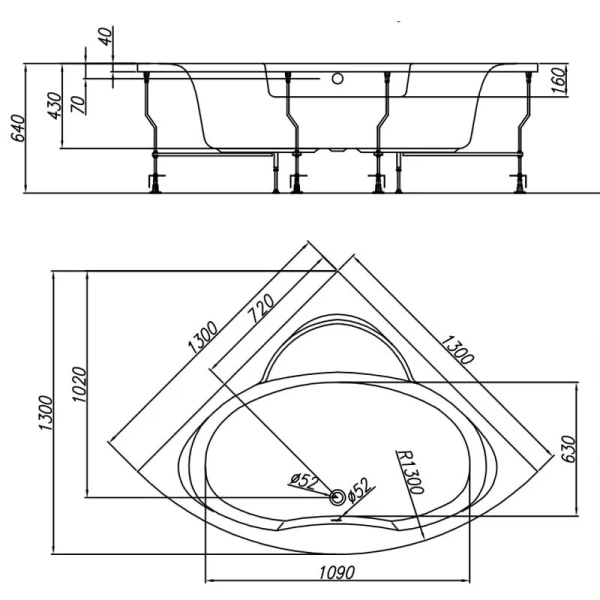 Акриловая ванна Kolpa-San Royal 130 x 130 см (567360) (детальная фотография), акриловые